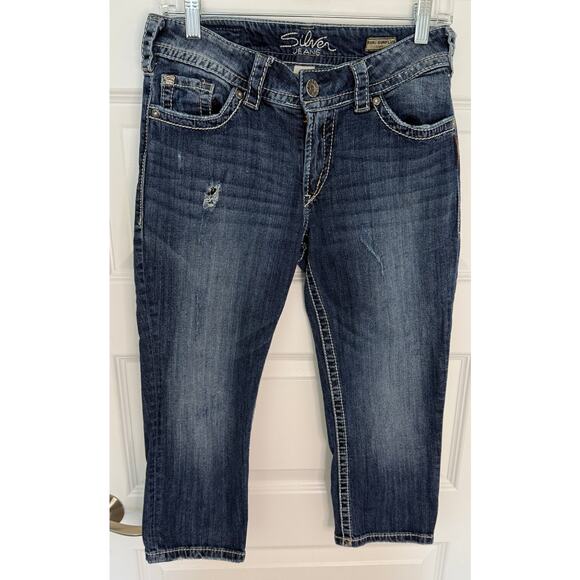 Silver Jeans Co. Suki Surplus Capri Jeans Distressed Curvy Fit Size 30 - Picture 1 of 8